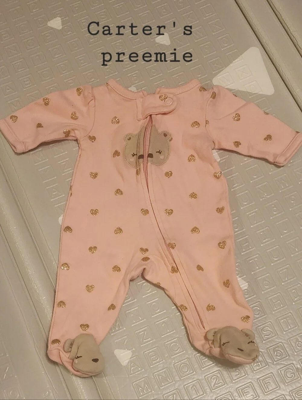 Carter's Pink Footed Preemie One-Piece with Gold Hearts